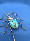 Vintage Navajo E  Spencer Sterling Silver turquoise Spider Pin
