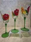 Signed Royal Danube Crystal Wine Glass Hand Painted Flowers romania  8 5    Tall