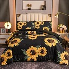  Sunflower Comforter Set Yellow Floral Botanical 3 Pieces Microfiber King Black