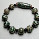 Tibetan Buddhism Old Agate 9 Eyes Totem Dzi Prayer Bead Amulet Bracelet Zx2397