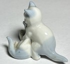 Vintage Playful Siamese Kittens White Porcelain Blue Accent Cat Figurine Japan    