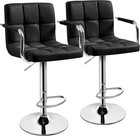 Set 2 Adjustable Swivel Bar Stools Pu Leather Kitchen Counter Height Chairs Arm