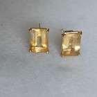 14k Solid Yellow Gold Emerald Cut Citrine Earrings 6x8mm Gemstone Studs 1 57g