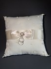 White Pearl Beaded Bow Ring Bearer Pillow For Wedding