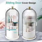 Toothbrush Holder With Sliding Lid Rotating 3-slot Organizer Countertop Stand