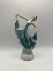 Art Deco Dancer Blue Porcelain Lady Figurine Marked Foreign 8456 Arm Repaired