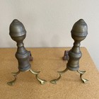 Antique 18c American Federal Brass Double Lemon Top Fireplace Andirons Pair