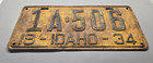      1934 Idaho  passenger  License Plate  1a-506  Ada County