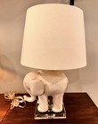 Pottery Barn Kids White Ceramic Elephant Lamp Clear Base Shade Euc Rare 