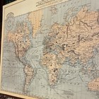 Antique Original World Political Map Mercator Projection Ocean Currents