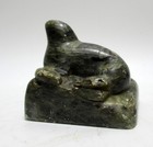 Vintage Canadian Eskimo Inuit Art Signed Carved Soapstone Seal Figurine Statue