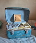 American Tourister Vintage Blue Train Case Luggage With Tray  Purse    Keys