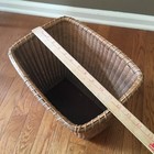 Vintage 1970 s Pastoral Style Woven Wicker Storage   Trash Basket Can 12   l X9 w