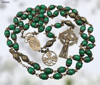St Patrick  St Bridget  Shamrock Celtic Solid Bronze Heirloom Rosary  green Jade