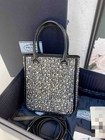 Auth Prada Party Black Crystal Embellished Fabric Silver Hardware Top Handle Bag