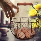   Farmhouse Wire Egg Basket For Gathering Fresh Eggs With Handle  Round Metal   