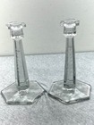 Vintage Clear Etched Glass Octagonal Base Candle Holders Set Of 2 Elegant Design