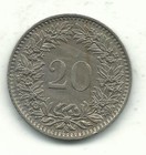Very Nice High Grade 1939 B Switzerland 20 Rappen Coin-apr818