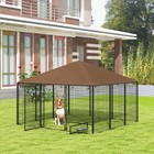Outdoor Dog House Kennel With Canopy Top   Secure Lock Rotating Bowl Holder