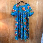 Vintage Blue Tropical Floral Parrot Cotton Muumuu Dress Xl