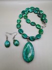 Artisan Natural Chrysocolla Gemstone Beaded Necklace  Pendant Earring Set 18   