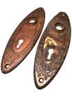 Lot Of 2 Antique Brass  Ornate Art Nouveau Door Knob Back Plates Oval 7 X 2 25   