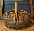 Vintage Very Large Wicker Basket With Handle With Sloped Sides 17-1 2 X 14 X 14
