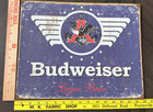 Vintage Budweiser Lager Beer Tin Metal Sign Anheuser Busch 1936 Logo Classic Bar