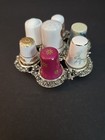 Vintage Thimble  Display With  7 Thimbles 