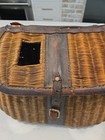 Vtg Fishermen s  Lg Creel Wicker Basket Leather Straps 
