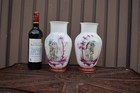 Antique Pair 1900s Glass Opaline Hand Paint Cherub Greek God Vases Rare
