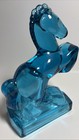 Vintage Blue Glass L e  Smith Rearing Horse Bookend     8    Tall