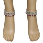 Women Silver Plated Chain Anklet Kundan Fancy Ankle Bracelet Pajeb Foot Jewelry