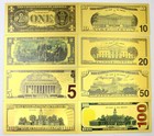 1 2 5 10 20 50 100 Us Dollar Golden Banknotes 8pcs set Commemorative Gift Cards