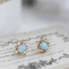 Vintage Sterling Silver Fire Opal Starburst Stud Claw Post Dainty Earrings Gift