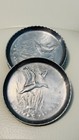 Vintage Coasters Set Of 6 Silver Round 3    Aluminum Metal Embossed Geese Etched