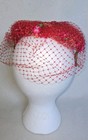 Vintage 50 s Red Birdcage Veil Netting Velvet Leaves Hat W Box San Angelo Tx