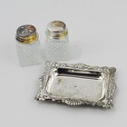 Vintage Small Glass Salt   Pepper Shakers On Silver-plated Tray W  Box