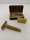 Gillette Vintage 1930 Gold Tone Double Edge  Open Comb Safety Razor W  Case