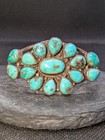 Vintage Navajo Sterling 15 Stone Turquoise Cluster Cuff Bracelet Signed Eb
