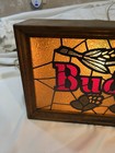 Vintage Budweiser Beer Sign Faux Stained Plastic Lighted Wood Frame