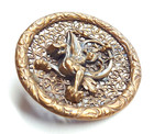Antique Extra Large Pierced Brass Wyvern Dragon Picture Button   1-13 16  46mm