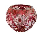 Vintage Antique Bohemian Red cranberry Glass Bowl W  Etched Decoration