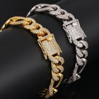 Men 15mm Iced Out Cuban Link Chain Bracelet Stainless Steel Gold Plated Necklace