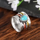 Boho 925 Sterling Silver Elegant Charms Vintage Turquoise Charms Ring Size 9