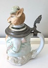 Antique German Hare Hunting Rabbit Character Porcelain Beer Stein  5l Vintage