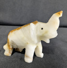 Beautiful Vintage Onyx-marble Elephant Figurine  Natural Stone  Trunk Up Lucky