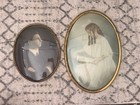 Lot Of 2 Antique Framed Oval Black   White Portrait Photographs  Convex Glass