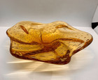 Vintage Murano Glass Bullicante Freeform Shape Bowl Golden Amber 8 50  X 2 