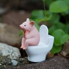 Cute Pink Pig On Toilet Figurine Whimsical Pvc Desk Home Office New Decor